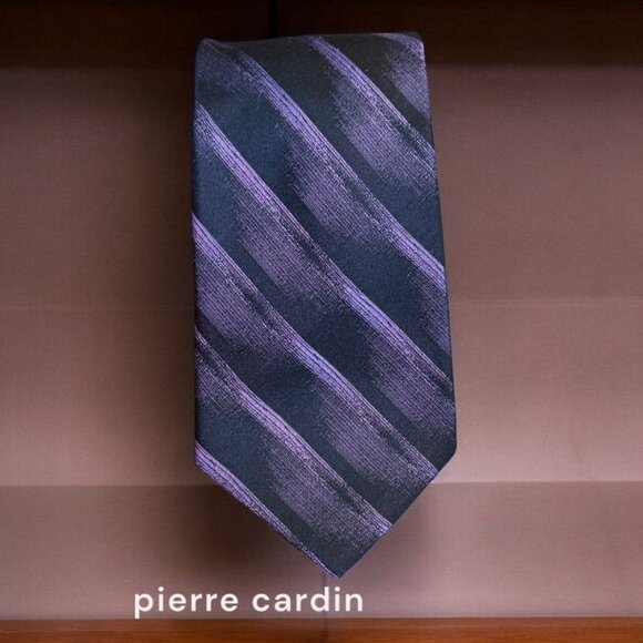 Pierre Cardin 100% Silk Purple Blue & Black Men's Tie - Picture 1 of 4